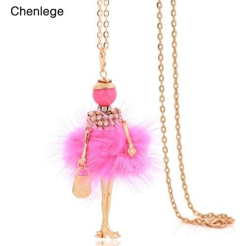 Chenlege free shipping charms fashion long chokers bunny fur necklace pendants for women cute classic necklace big chains