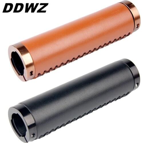 DDWZ Bicycle Lockable Grips Retro Handmade PU Leather Bike Grips Cycling Alloy Grip Bicycle Part Soft Durable MTB Wagon