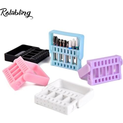 16 Holes Nail Drill Bit Holder Display Storage Box 5 Colors Optional Mill Cutters Container Stand Display Rack Nail Art Tool