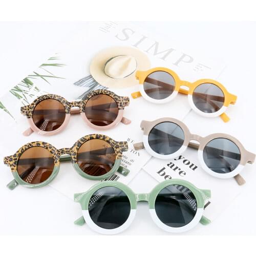 Children Boy Girl Cute Leopard Double Color Cartoon Bear Shape Round Sunglasses Kids Vintage Sunglasses UV400 Protection Classic