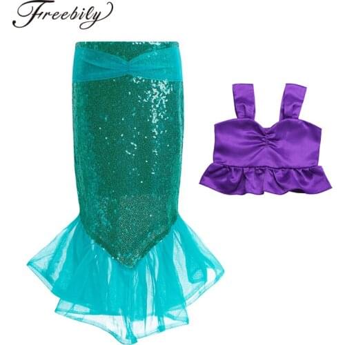 Kids Girls Mermaid princess Cosplay costume 2Pcs Sequins Mermaid Tails Party Costume Swimsuit for Childrens Summer Clothing