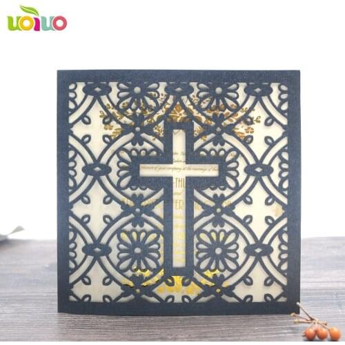 "cross" design wedding invitations party favors laser cut wedding cards invitation 2017