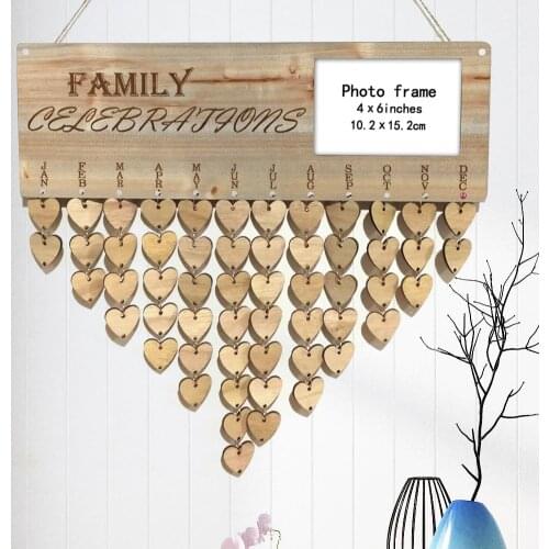 Home Wooden Photo Frame Pendents Carved Text Hanging Ornaments Love Card Message Board Anniversary Calendar Decoration