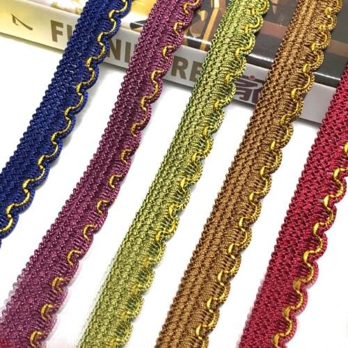 13Yards 2CM Curve Lace Ribbon Braided Gold Lace Trim Fabric For Bedding Clothing Sofa Accessories Sewing Fabric DIY Curtain Lace