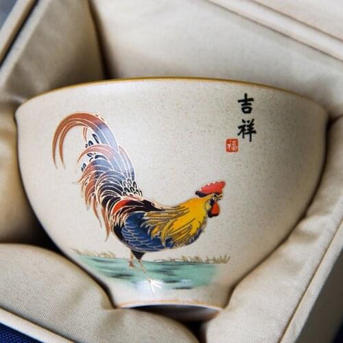 Ceramic Rooster Tea Cup Large Personal Cup Hand-painted Household Tea Cup Master Cup Stoneware Kung Fu Tea Set NO.YZ11