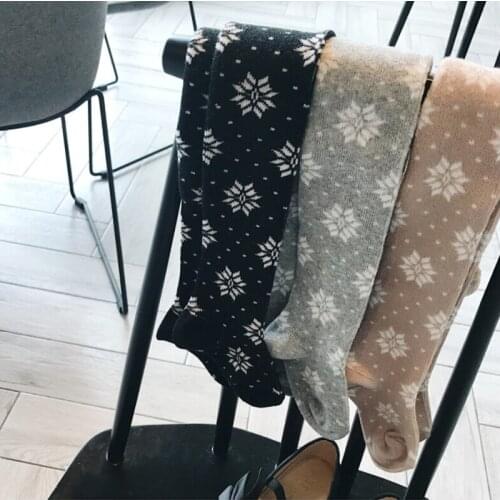 Baby Girls Snowflake Embroidery Tights Cotton Girls Knee High Socks Tights Baby Girl Christmas Pantyhose Kids Tights