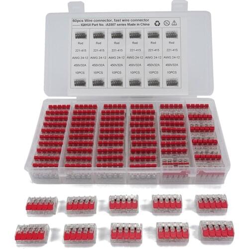 60 pcs 5 Holes Compact Wire Wiring Connectors Red For Car RV 221-415 Universal