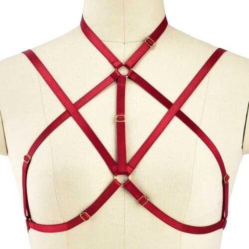 Red Body Harness crop Top Bralette Elastic Strap Soft Bondage Bra Goth Sexy Lingerie See Through Punk Harness Cage Bra