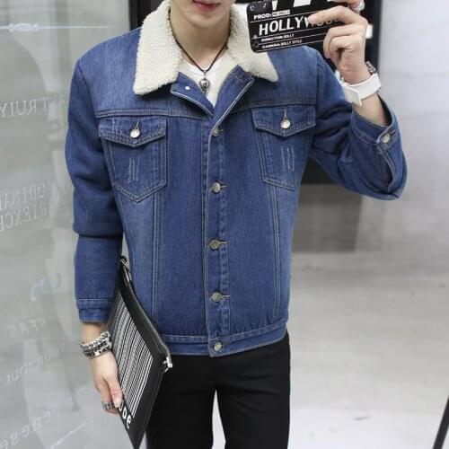 New Korean Style Mens Jacket Turn-down Collar Single Breasted Denim Jacket Slim Jacket Casual Men Thick Casaco Masculino