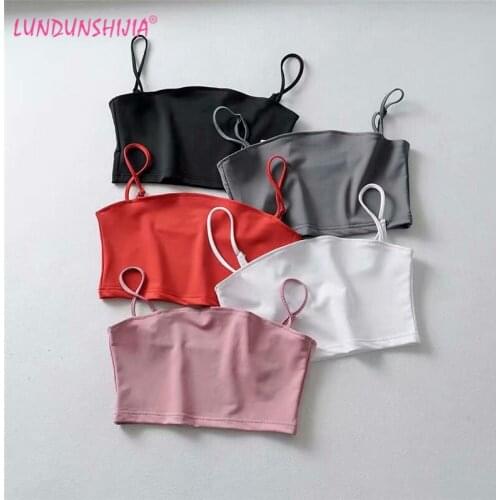 LUNDUNSHIJIA 2020 New Arrival Summer Sexy Short Style Camisole Women Streetwear Trendy Sleeveless Backless Crop Tops 5 Colors