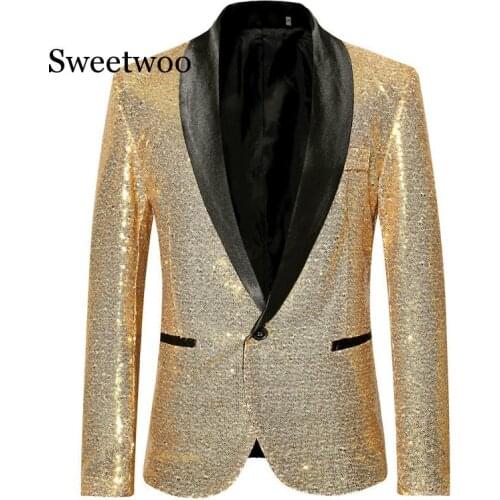 2020 New Mens Large Size Casual Sequins One Button Suit Mens European American Dress Gold Jacket Clothes Autumn Spring Red Gold