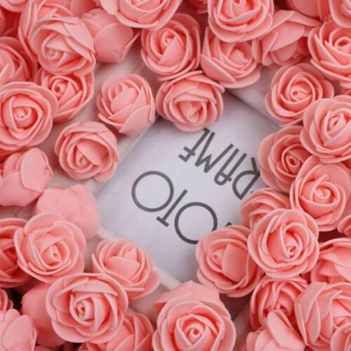 2021 New 144Pcs/Pack 2cm Mini PE Foam Artificial Rose Flower Head for DIY Craft Wreath Wedding Bouquet Scrapbooking Party Home