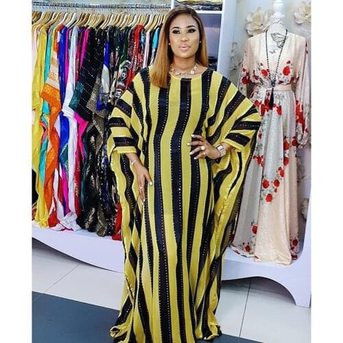 New Muslim Fashion African Clothes Dashiki Traditional Maxi Party Dress For Women Stripe Print Robe Femme Africaine