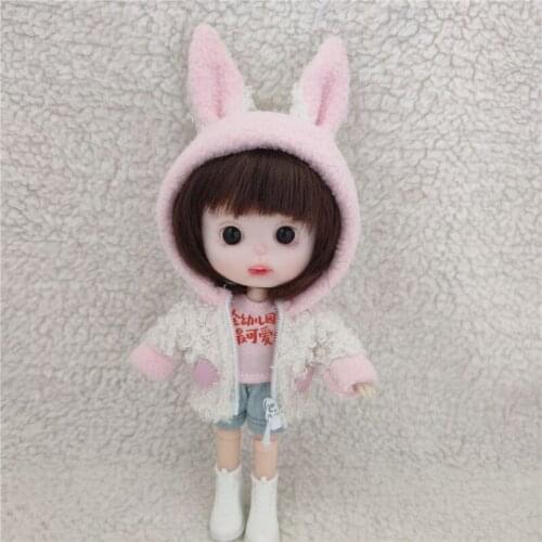 OB11 doll clothes bjd clothes cute rabbit ear plush coat for 1/12 BJD doll clothes, GSC, molly doll clothes accessories toys