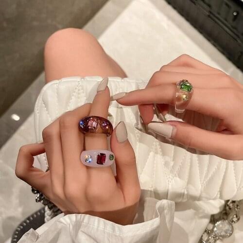 Refreshing Candy Color Rings 4 Pcs Female Girls Sweet Cool Transparent Resin Plastic Joint Rings Jewelry For Womens Wedding