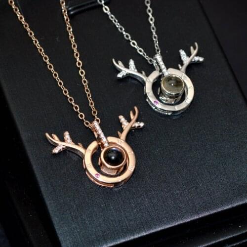 S925 Strling Silver Deer Shape Pendant Necklace 100 Ways To Say I love you Fashion Women Dainty Jewelry 5pcs/lot