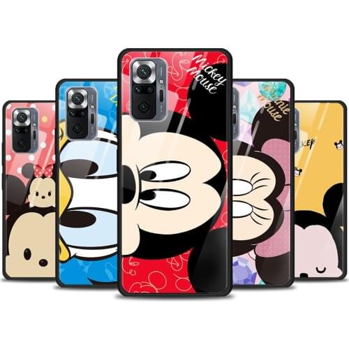Couple disney mickey cute for Xiaomi Redmi Note 10 Pro Max 10S 9T 9S 9 8T 8 7 Pro 5G Luxury Tempered Glass Phone Case Cover
