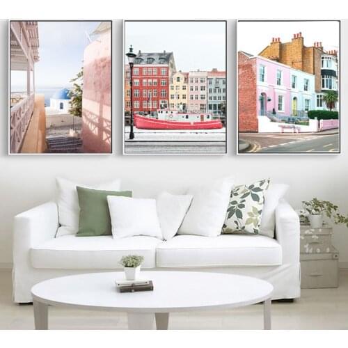 Landscape City Poster Boho Wall Art Print Buildings Painting Pictures Architecture Photography Wall Pictures for Living Room