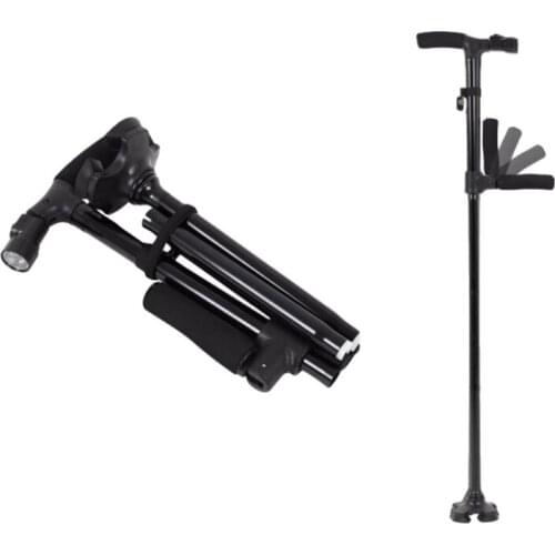 H7JC Rotating Base LED Walking Stick Hurry Cane Adjust All Terrain Pivoting Folding Cane Non-slip Lightweight Smart Elderly Aid