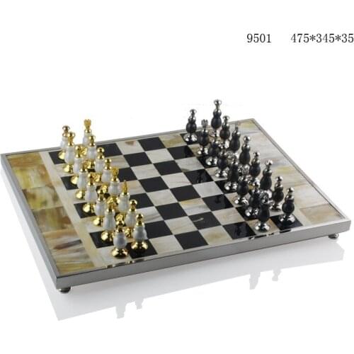 European-style rectangular ox bone horns chess high-end decoration solid wood chessboard European-style model room decoration