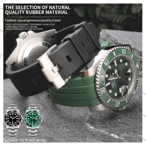 19mm 20mm 21mm Rubber Silicone Watch Strap Black Blue White Watch Bands for Rolex Submariner Daytona GMT OYSTERFLEX Bracelet