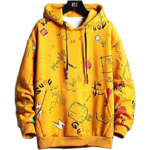 Spring Autumn New Trend Clothes Graffiti Printing Hip Hop Streetwear Mens Long Sleeve Loose Coat Hoodie Sweatshirt