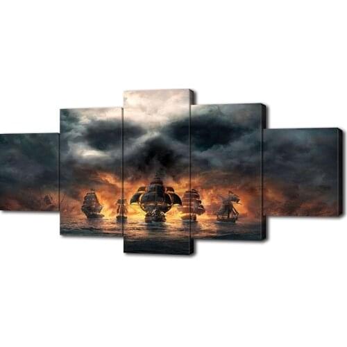 Modern Canvas Painting Skulls and Bones Pirates Posters and Prints Wall Art Picture for Living Room Home Decor with Frame