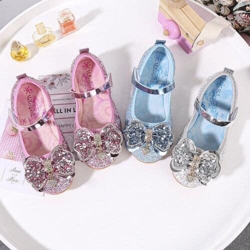 Autumn girl princess shoes childrens soft bottom bow peas shoes Flat bottom sequin little girl performing shoes