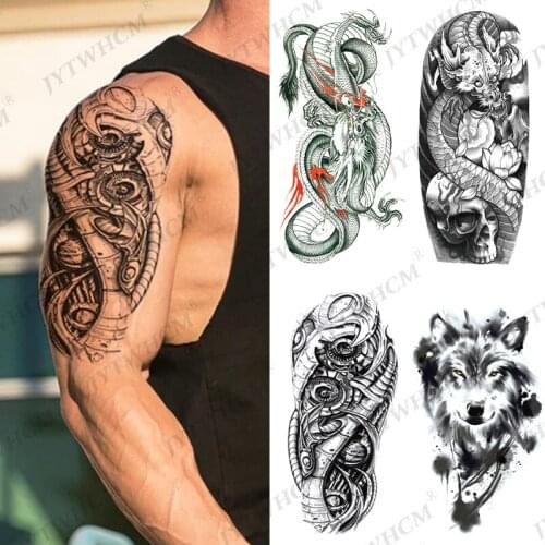 Black Forest Temporary Tattoos Sticker For Men Fake Children Tiger Skeleton Wolf Death Skull Temporary Tattoo King Animal Tatoo