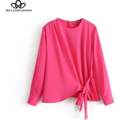 Bella Philosophy 2018 Spring Red Chic Blouses Women Blusas Streetwear Female Shirt Lace Up Shirt