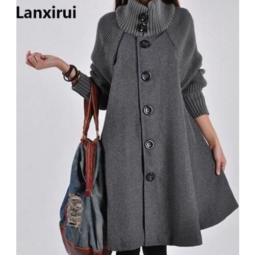 Woman Single Breasted Long Sleeve Woolen Coats Lady Casual A -Line Long Coats Winter Warm Outwear