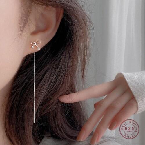 HI MAN Korean New 925 Sterling Silver Temperament Tassel Bow Earrings Women elegant Trend High-Quality Jewelry Accessories