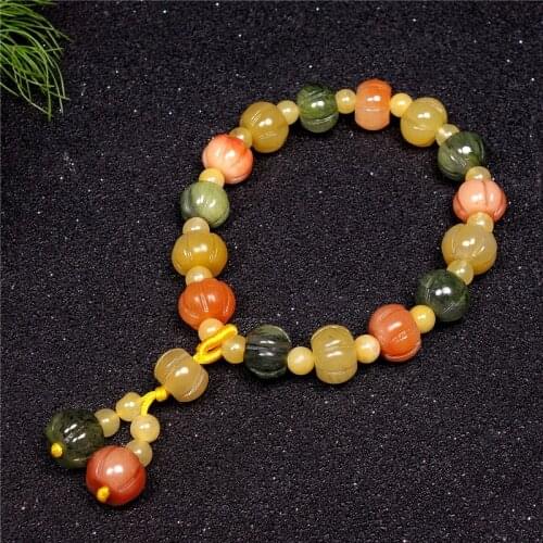 Women Golden Silk Jade Pumpkin Beads Bracelet Bangle Charm Gem Buddha Bead Bracelet for Female Fine Jade Lucky Healing Jewerly