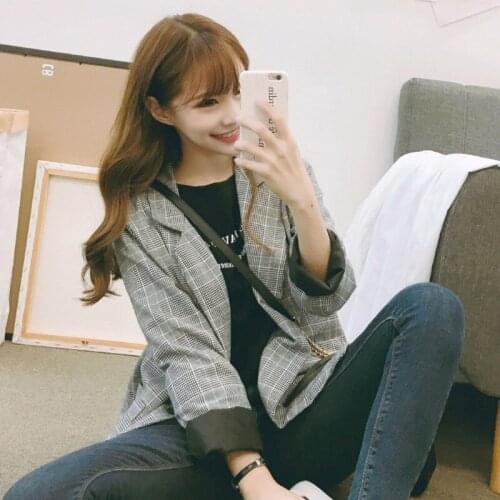 2019 spring and autumn new fashion ladies retro lattice slim check coat