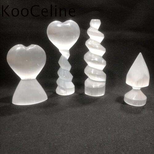 1pc Natural Crystals Quartz Selenite Spiral Heart Shape Energy Reiki Stones Home Office Aquarium Decoration Accessories Gemstone