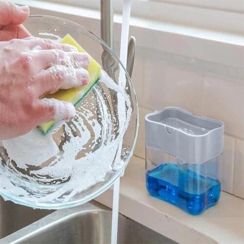 2-in-1 Sponge Rack And Soap Dispenser Sponge Caddy Organiser Holder Home Kitchen Sponge Dispenser Manual Liquid Soap Dispenser