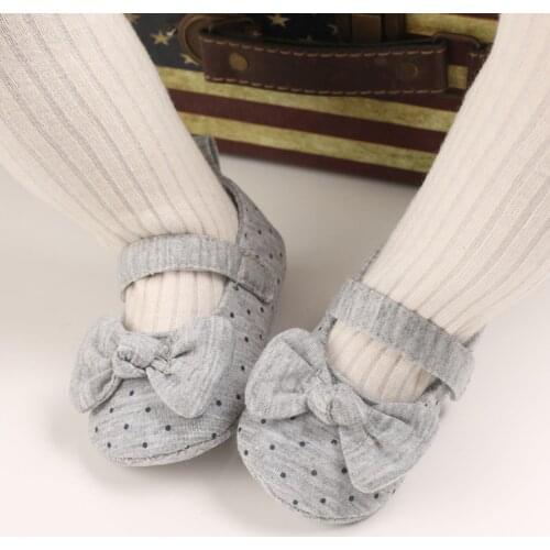 2021 Baby First Walkers Toddler Girl Crib Shoes Baby Polka Dot Bowknot Soft Sole Prewalker Dress Solid Shoes 0-18M