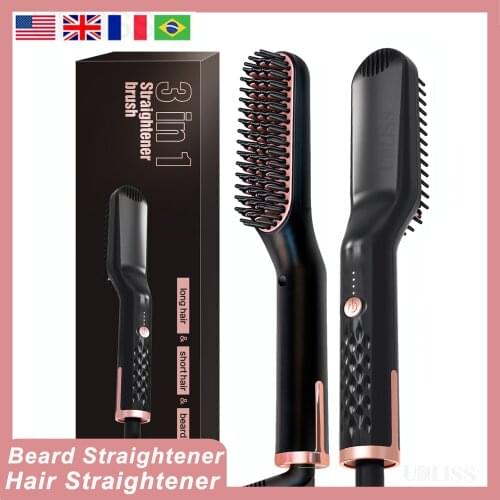 2021 Hair Straightener Brush Beard Straightener Brush Multifunctional Straightening Hair Hot Comb Curling Iron Ionic Heat Brush