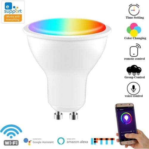 220-240V GU10 WiFi Smart Light LED Bulbs RGB 5W Dimmable Lamps Spotlight EWeLink APP Remote Control Work With Alexa Google Home