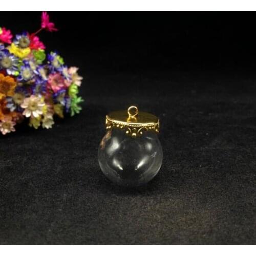 5pcss/lot 20*15mm clear glass globe bubble gold flower tray diy glass vial pendant necklace jewelry glass cover dome jars gifts