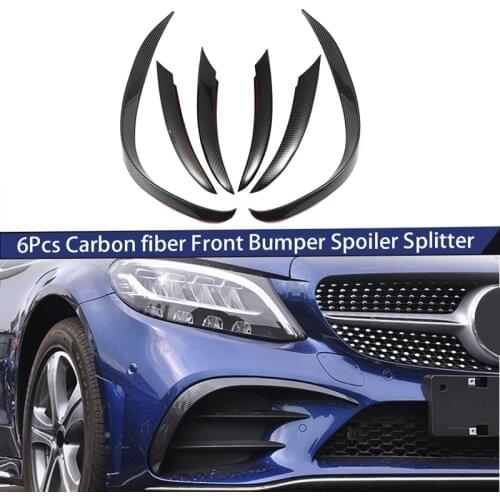 6Pcs Carbon Fiber Front Bumper Spoiler Splitter Cover Grille Vent Trim for Mercedes-Benz C-Class C200 C260 W205 2019