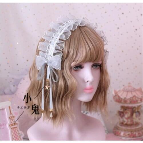 Annies breakfast Cosplay Sweet Lolita Bonnet Headwear Retro Princess Hair band Girl Bow Lace Hair clip Headbands B499