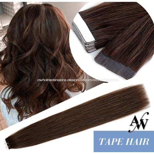 AW 16'' 20'' 24'' Tape In Human Hair Extensions Straight Double Drawn Remy Hair Seamless Skin Weft Adhesive Hair Salon Style