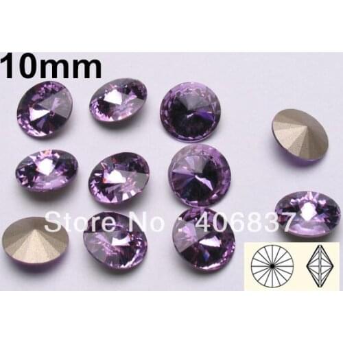 Free Shipping! 10mm Violet Crystal Rivoli Fancy Stones, 200pcs/Lot, China Top Quality Round Silver Foiled Crystal Rivoli