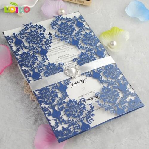 Free shipping lace wedding invitation card laser cut wedding cards