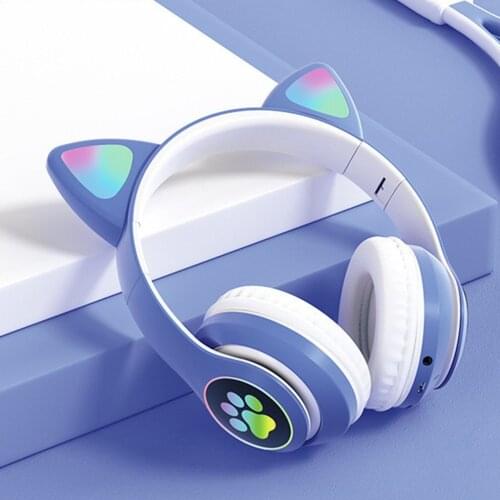 Flash Light Cute Cat Ears Bluetooth Wireless Headphone with Mic Can control LED Kid Girl Stereo Music Helmet Phone Headset Gift