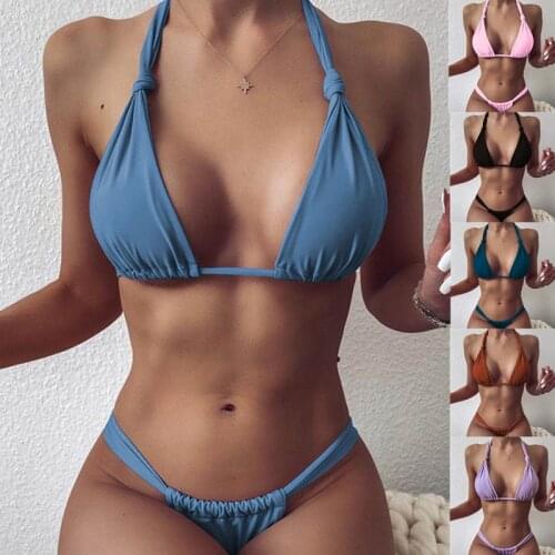 Bikini 2021 Swimsuit Solid Color Gather Bikini Set Swimwear Sexy Biquini Bathing Suit Women Bikinis String Beach 2 Piece