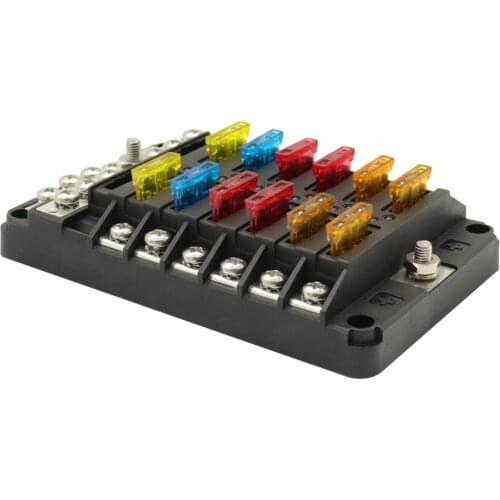 12-way RV Fuse Blocks Blade Fuse Box 12~32V Fuse Block Holder with LED Indicator