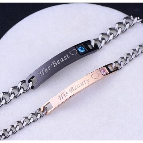 2020 new stainless steel Her Beast His Beauty men and women couple bracelet fashion titanium steel charm bracelet wedding gift