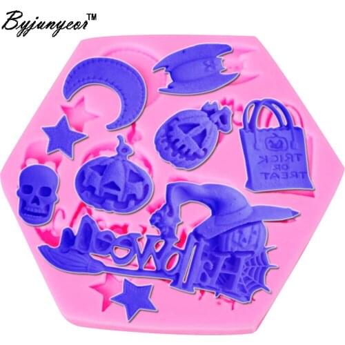 Byjunyeor M255 Halloween Moon Skull UV Resin Silicone Mold Fondant Chocolate Candy Lollipop Crystal Epoxy Soft Clay Bake Tool